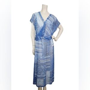 One World Maxi Dress Women's XL Blue Patchwork Mesh